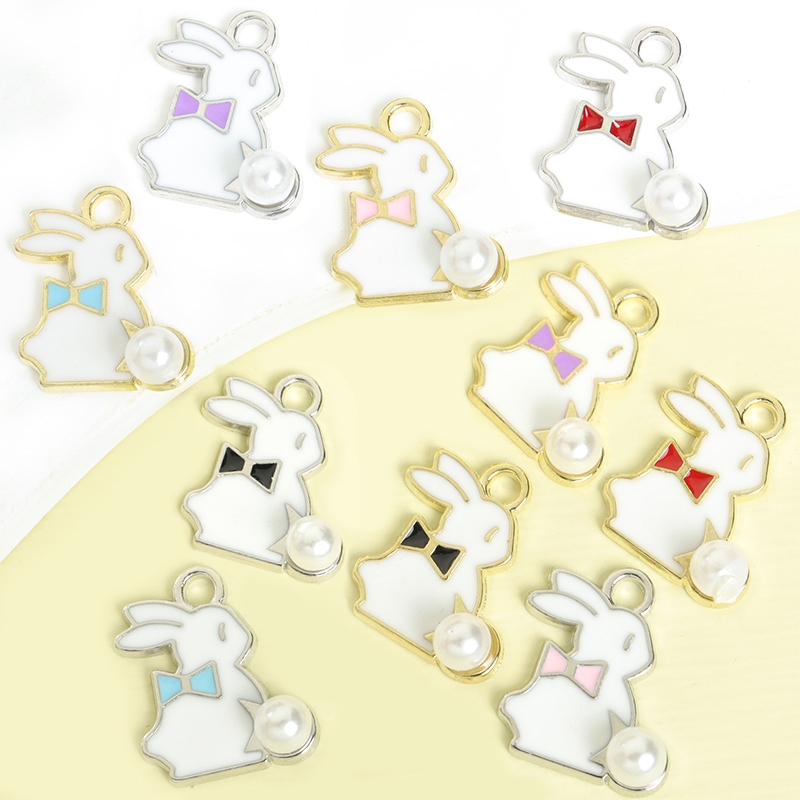10pcs Cute Bow Tie Rabbit Enamel Drip Oil Charms with Pearl Inlay ...
