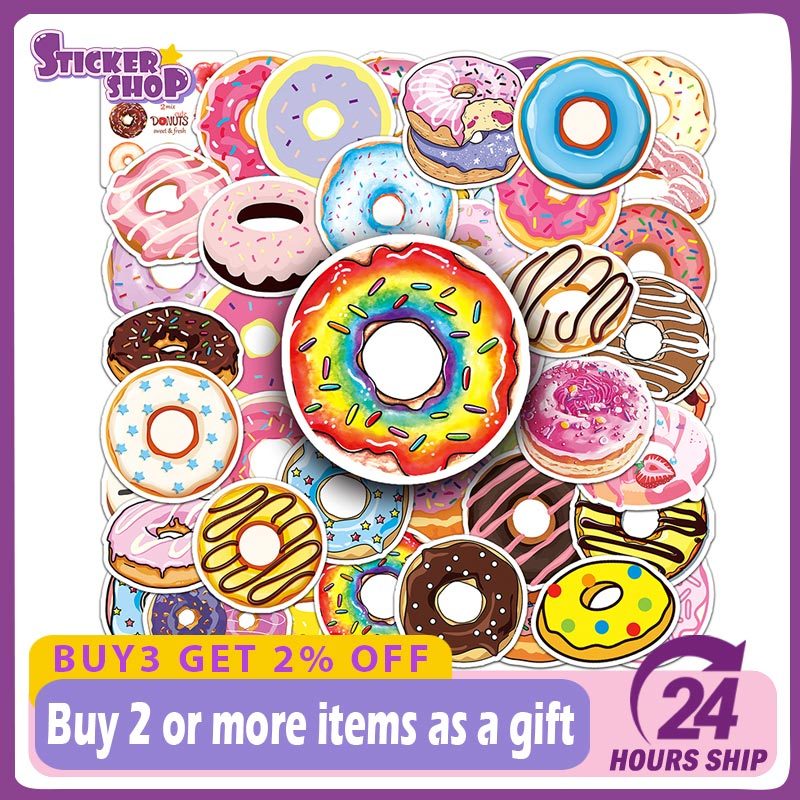 50PCS Dessert Donut Sticker Waterproof DIY Cute Graffiti Decals for Kid ...