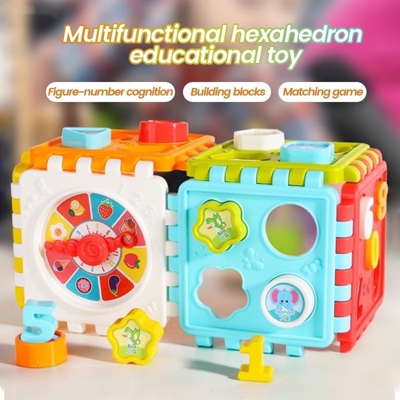 Puzzle Building Block Toy Shape Matching Hexahedron with Number Graphic ...