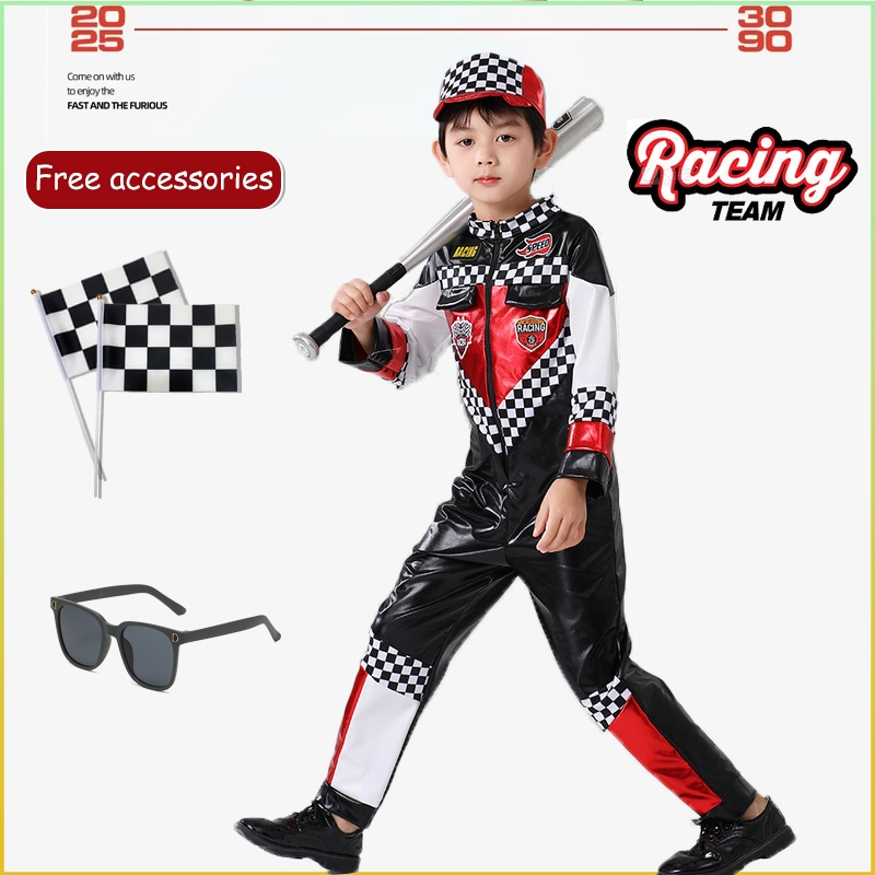 3-10Years Race Car Driver Costume Boys Racer Jumpsuit With Car Cap Kids ...