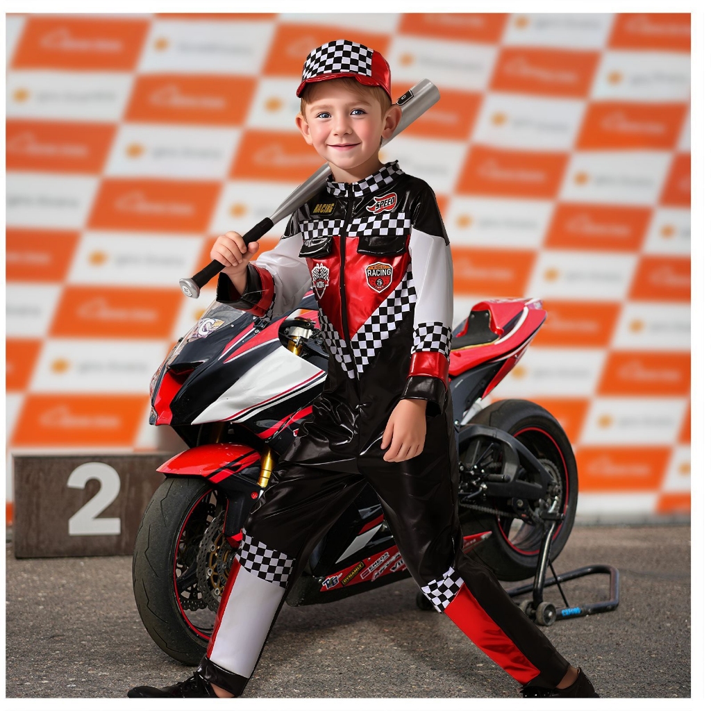 3-10Years Race Car Driver Costume Boys Racer Jumpsuit With Car Cap Kids ...