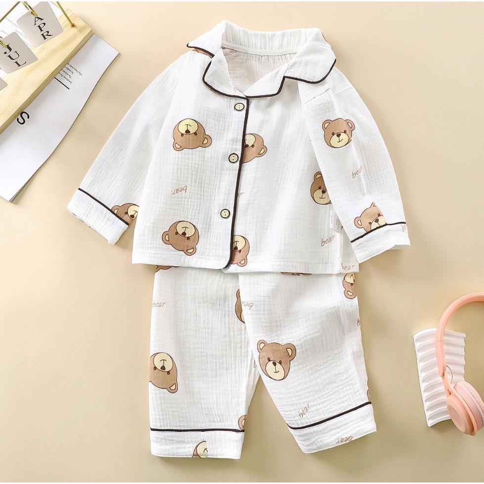 Girls' pajamas cotton yarn lapel lace home suit set Shopee