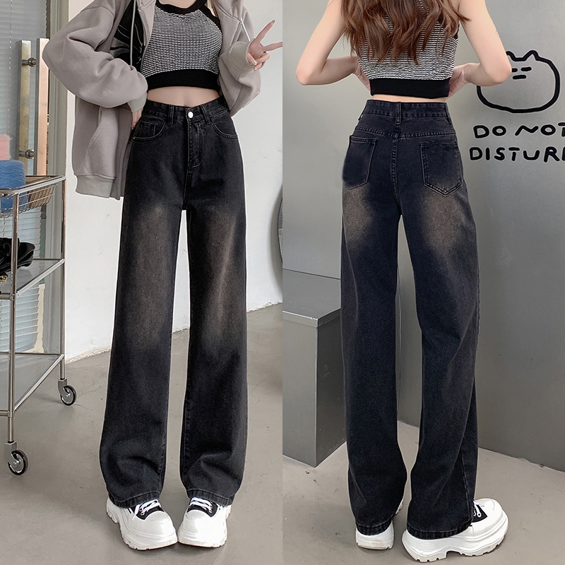 Korean Version Black Retro Narrow Version Straight Loose Jeans Women ...