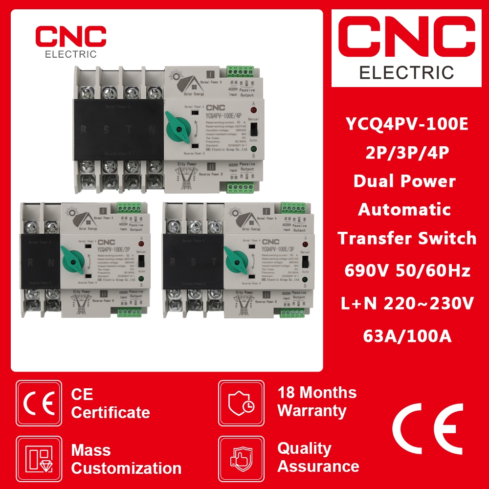 CNC 2P Din Rail ATS PV Inverter Dual Power Automatic Transfer Selector ...