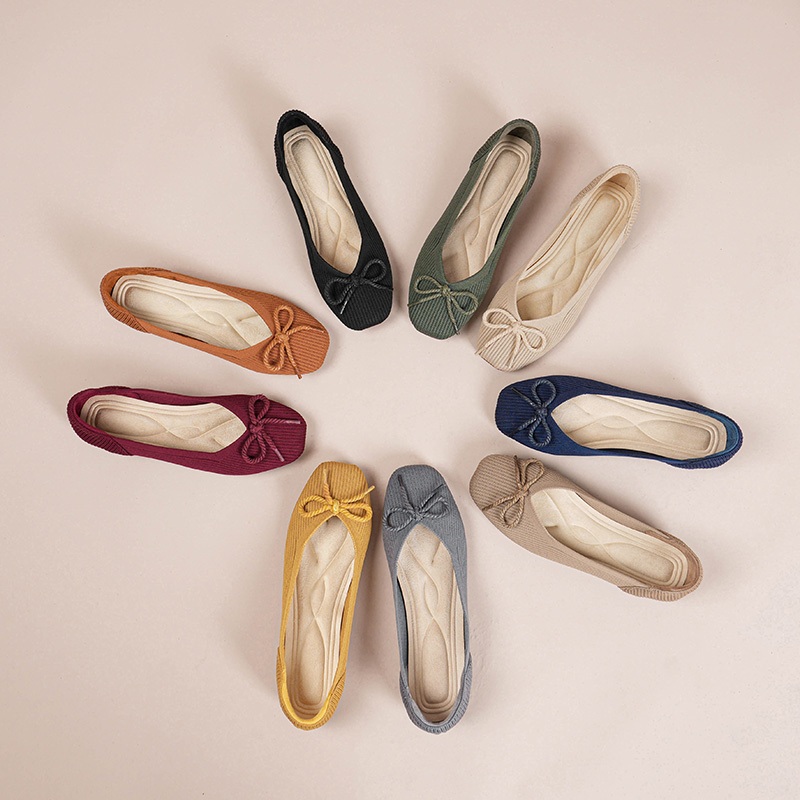 Korean style bow tie lady round toe flat shoes