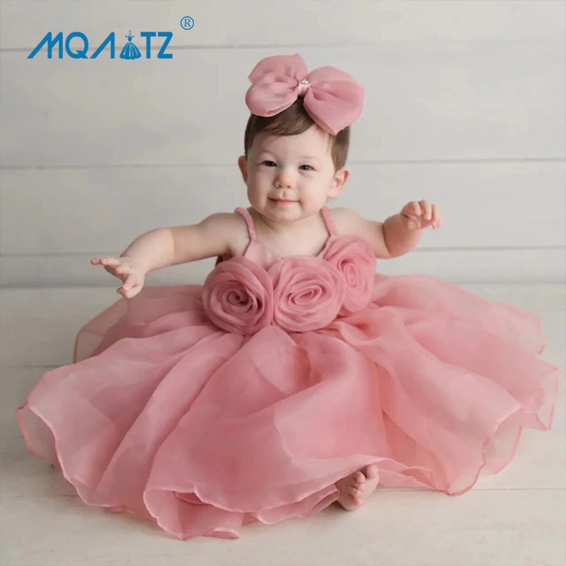 MQATZ Big Flower Ceremony Pink 1st Birthday Dress For Baby Girl Clothes  Baptism Bow Princess Dress Girls Dresses Party Wedding Gown L2136XZ