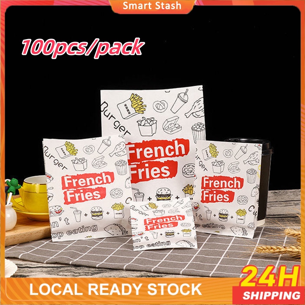 100Pcs French Fries Wrapper Greaseproof Paper Bag Disposable Food ...