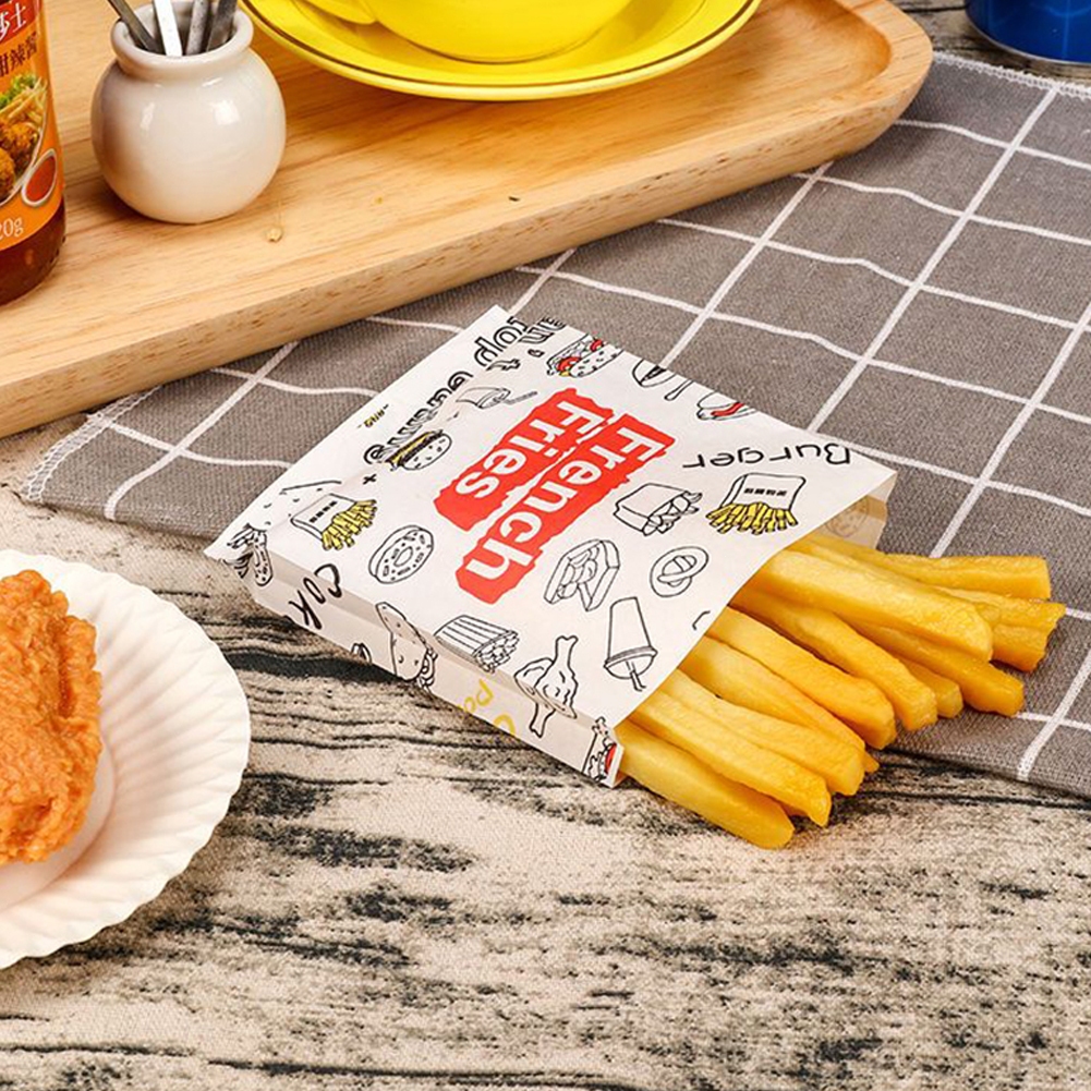 100Pcs French Fries Wrapper Greaseproof Paper Bag Disposable Food ...