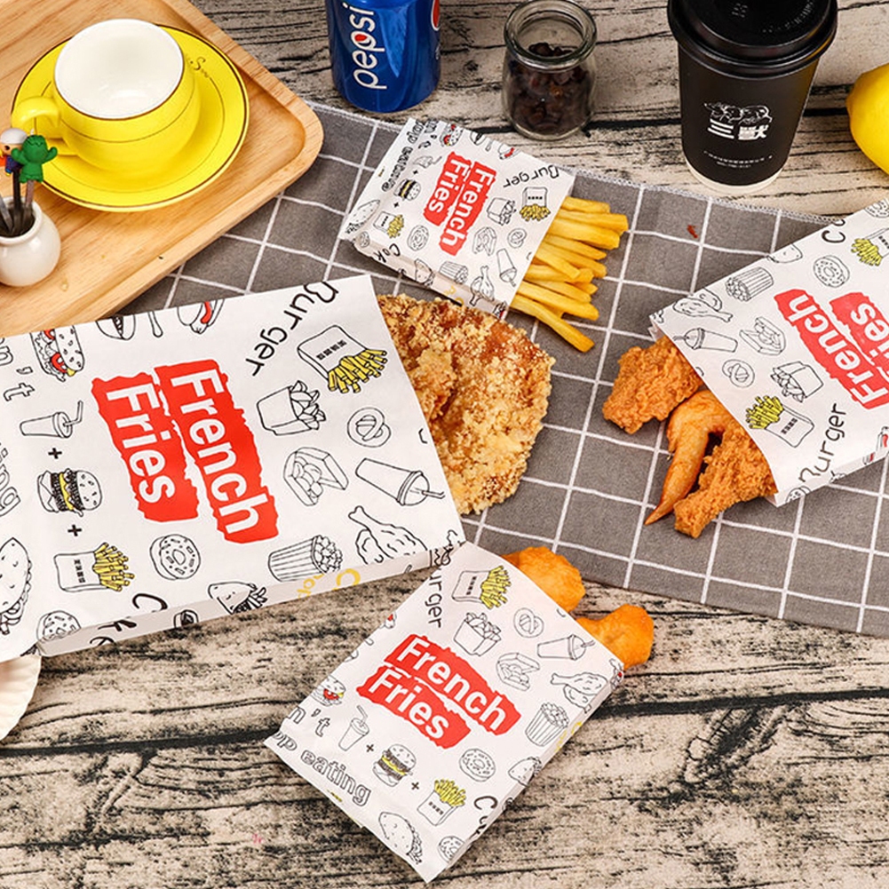 100Pcs French Fries Wrapper Greaseproof Paper Bag Disposable Food ...