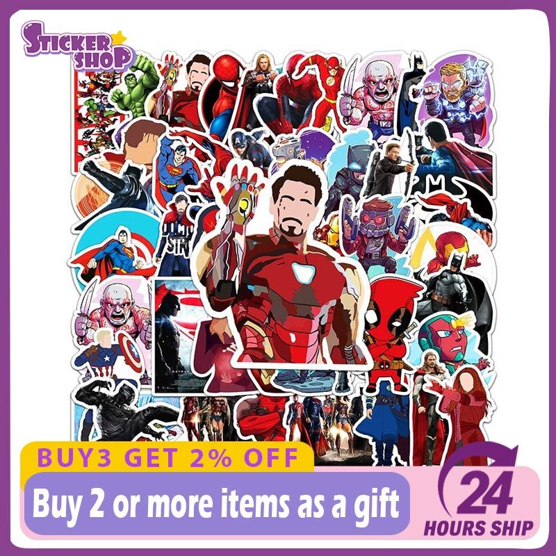 50PCS Superman Iron Man Marvel Sticker Phone Laptop Water Bottle Helmet ...