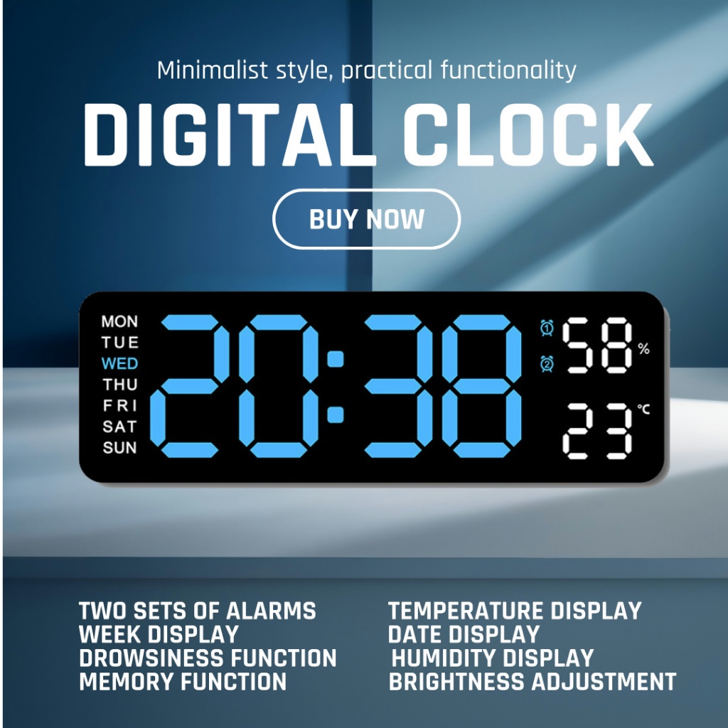 Modern Large-Digit Alarm Clock - Multi-Function Wall or Table Digital ...