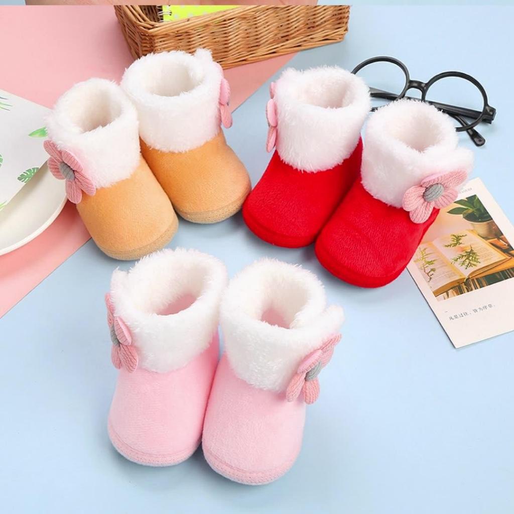 Pair Newborn Baby Pompom Snow Boots Soft Booties Infant Toddler Winter  Warming Anti-slip Shoes