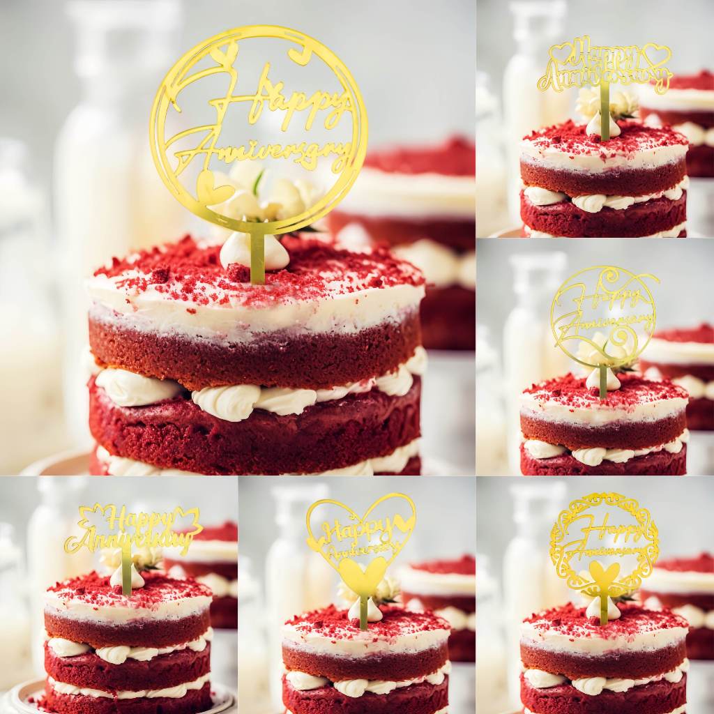 Happy Anniversary Cake Toppers, Wedding Anniversary Acrylic Cake Topper ...