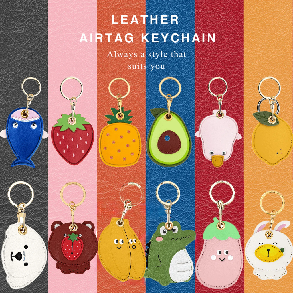 Cute Strawberry Lemon Case for Airtag Protection PU Leather Cover Pendant  GPS Anti-lost Keychain Case Pet Dog Cat Collar
