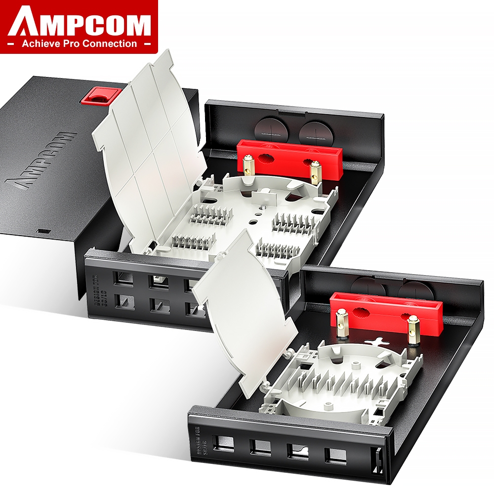 AMPCOM 4/8 Port Screwless Embedded Fiber Optic Termination Blank Box ...