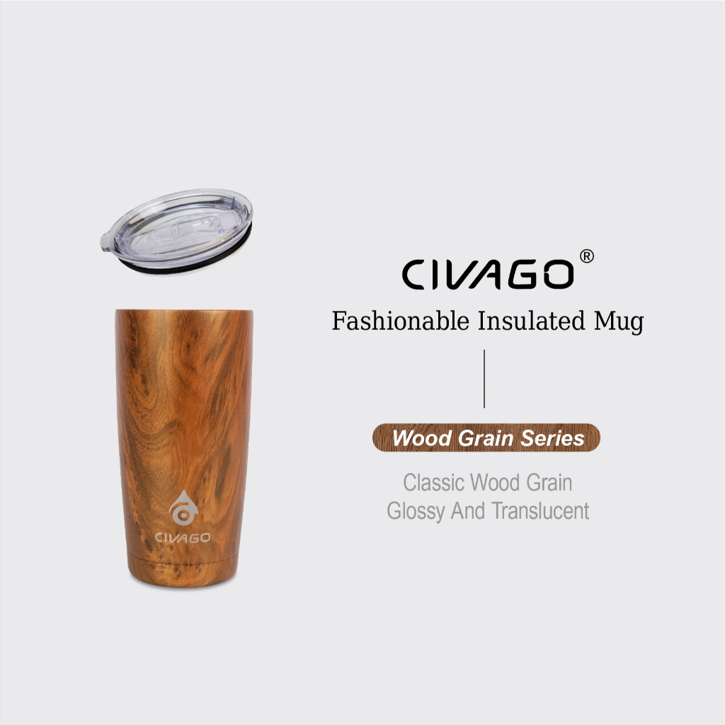 Civago Wood grain series Stainless Steel Coffee Mug With Lid Vacuum ...
