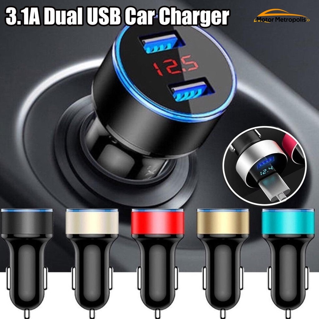 3.1A Dual USB Car Charger Display Voltage Detection 1224V Car