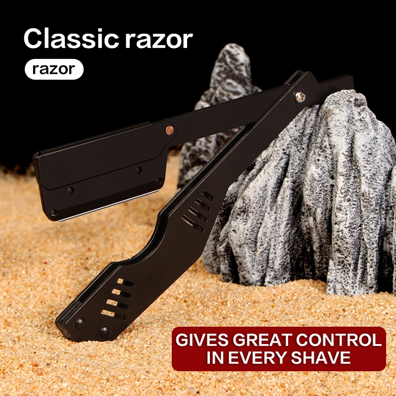 Metal mechanical style manual razor. Foldable old-fashioned ...