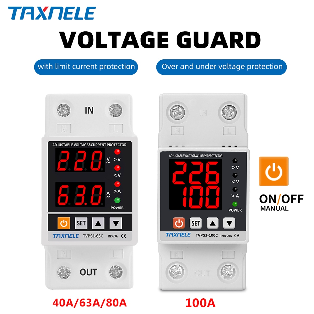TAXNELE 40A 63A 230V Din Rail Adjustable digital Over Under Voltage ...
