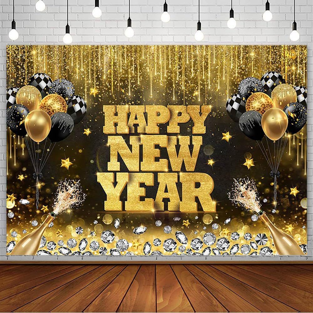 7x5ft Black and Gold Happy New Year Photography Backdrop Countdown ...