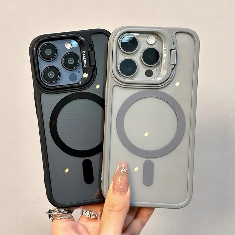 For iPhone 16 Pro Max Luxury Lens Holder Stand Phone Case For