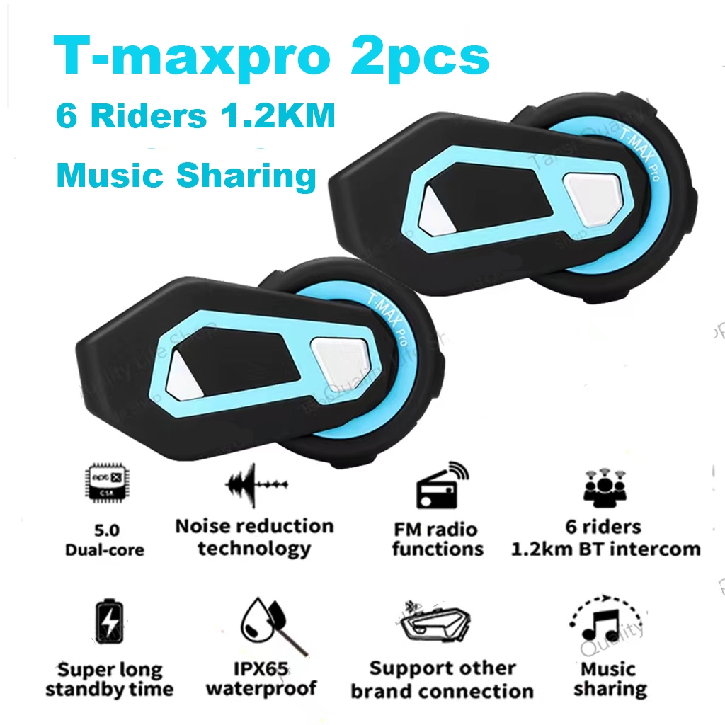 T-Max Pro Motorcycle Helmet Headset Bluetooth 5.0 1200M 6 Riders ...