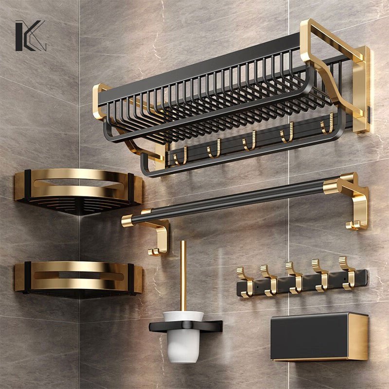 KORMES Golden luxury bathroom shelf organizer set Stainless wall ...