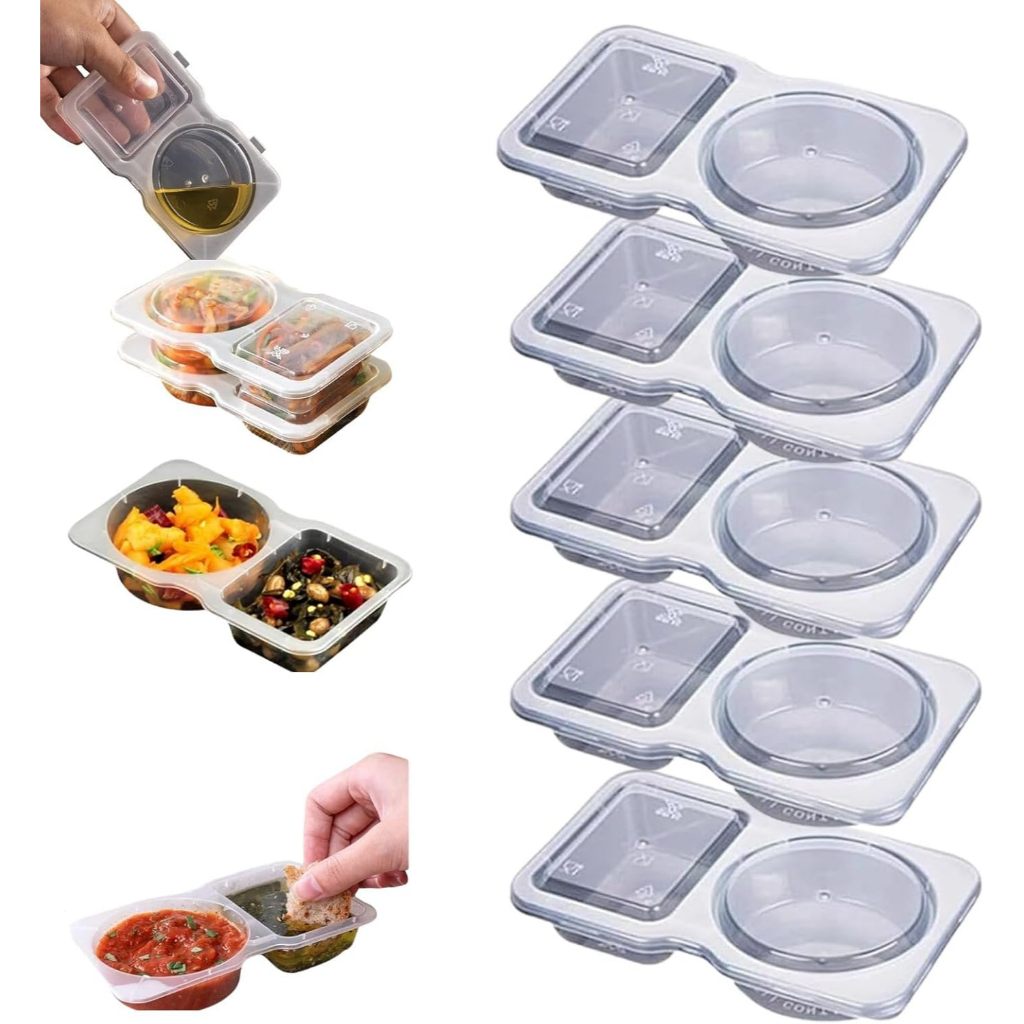 Double Compartment Condiment Container with Lids, Portable Reusable ...