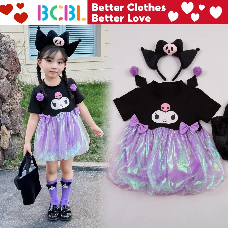 BCBL Kids Girl Kuromi Dress Purple Short Sleeve Dress Fashion Tutu Dress for Girls Sanrio Kuromi ...