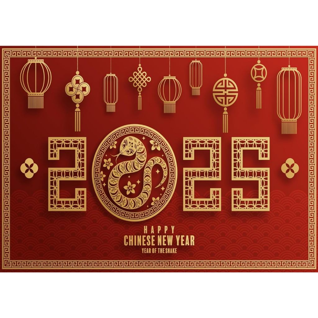 5x3ft Fabric 2025 Chinese New Year Backdrop Traditional Lantern Gold ...