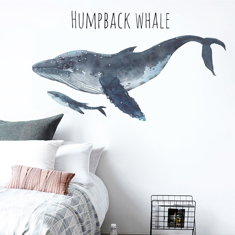 Hand Painted Humpback Whales Wall Sticker Kids Rooms Living Room