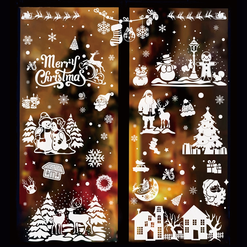 4 Style Christmas Window Clings White Window Stickers Xmas Tree Snowman