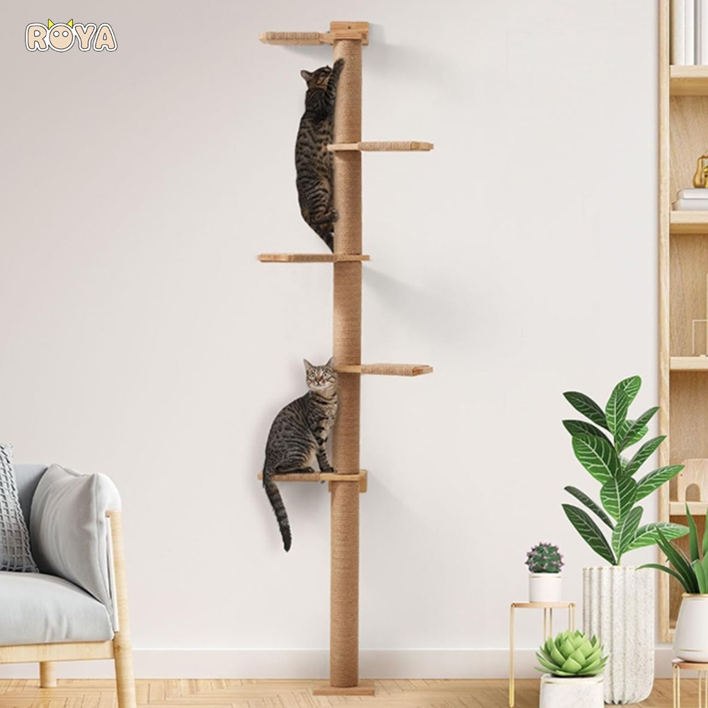 ROYA Tall Cat Tree Tier Floor to Ceiling Cat Tower solid wood Cat  Scratching Post Wall Mounted