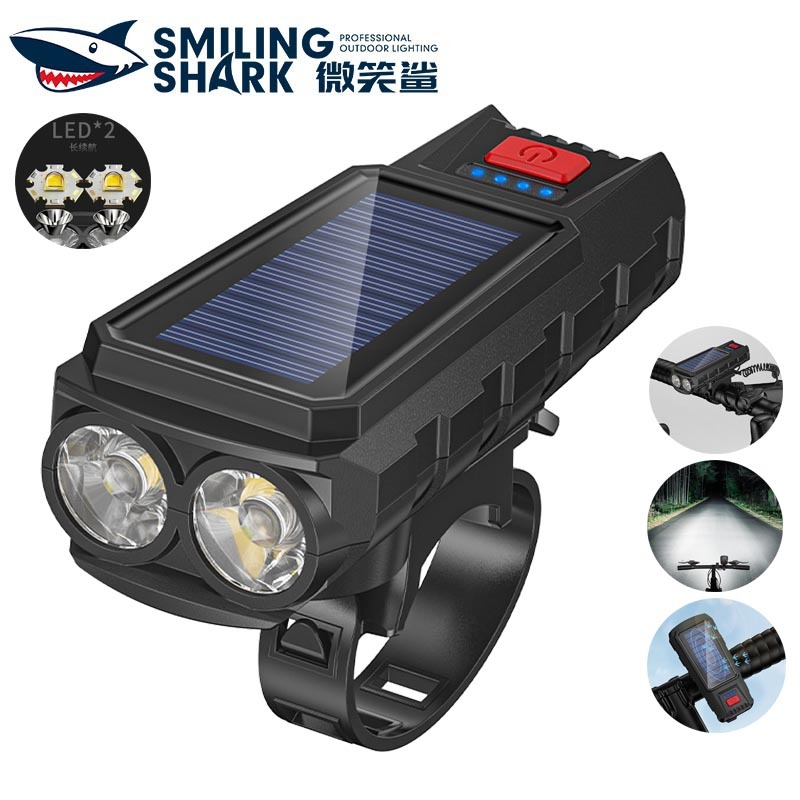 SmilingShark QXD420 Solar Bike Light with Horn Trumpet Bicycle Light  5modes Type-C Rechargeable Battery Indicator Waterproof for Night Cycling 