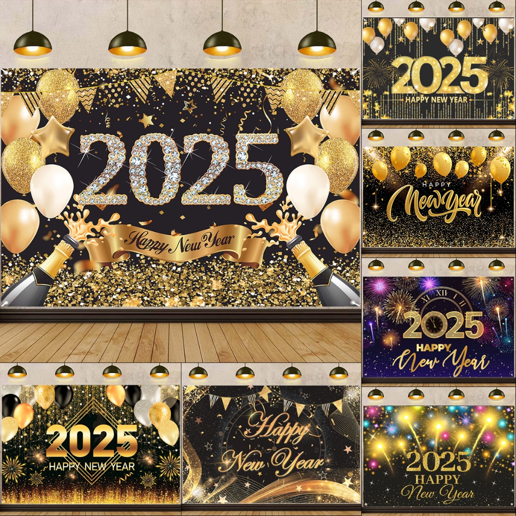 Hot Sale 1 5 1M Happy New Year Banner 2025 Black Gold Backdrop Glitter Cn 11134207 7r98o