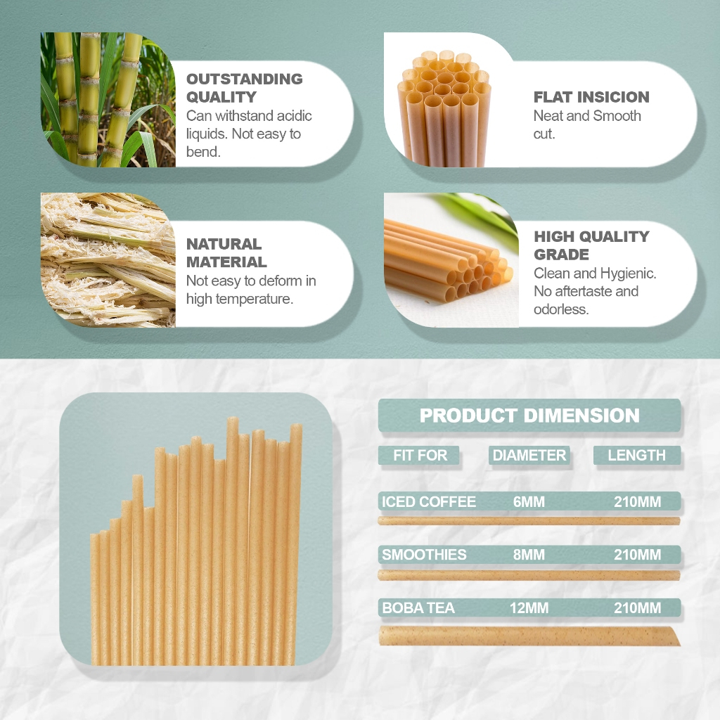 100pcs Sugar Cane Straw Individually Wrap 6mm thin straw coffee straw ...