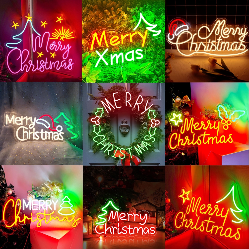 Merry Christmas Neon Sign, Acrylic Christmas Tree Neon Signs, Red Green ...