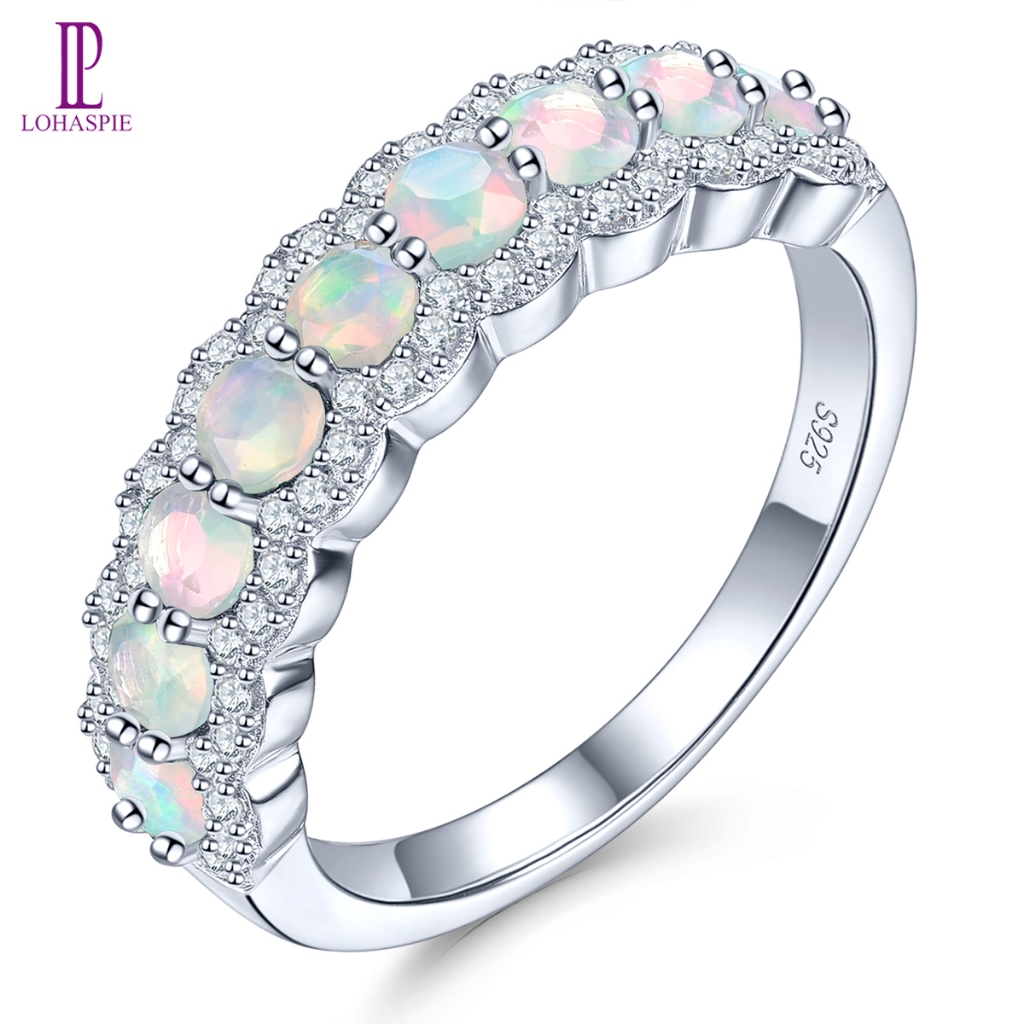 Lohaspie Jewelry Solid Sterling Silver 925 Ring Natural Opal