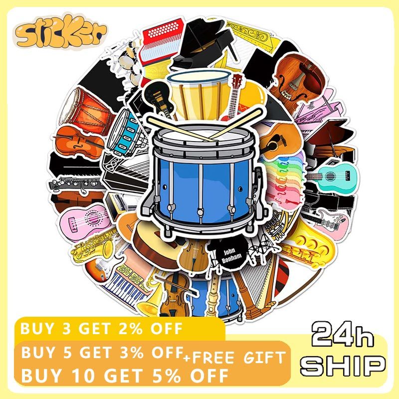 50PCS Cartoon Musical Instrument Guitar Drums Piano Sticker Toys ...
