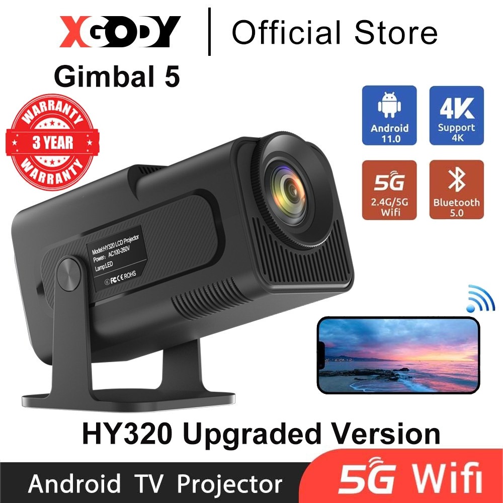 XGODY Gimbal 5(HY320) New Mini Portable Projector 1080P Projector 10000 ...
