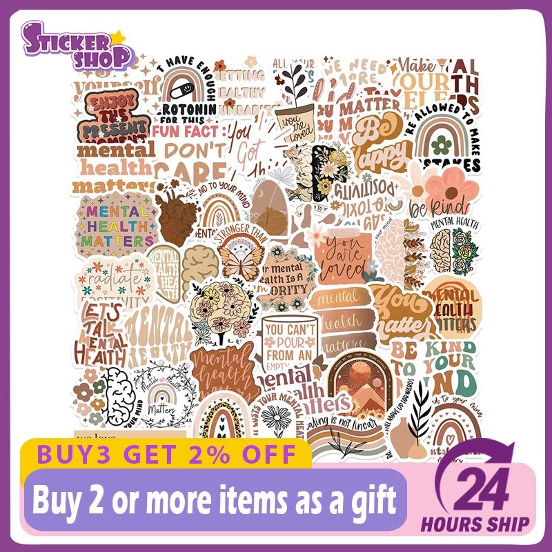 50Pcs Bohemian Mental Health Stickers for Laptop Phone Water Bottle ...