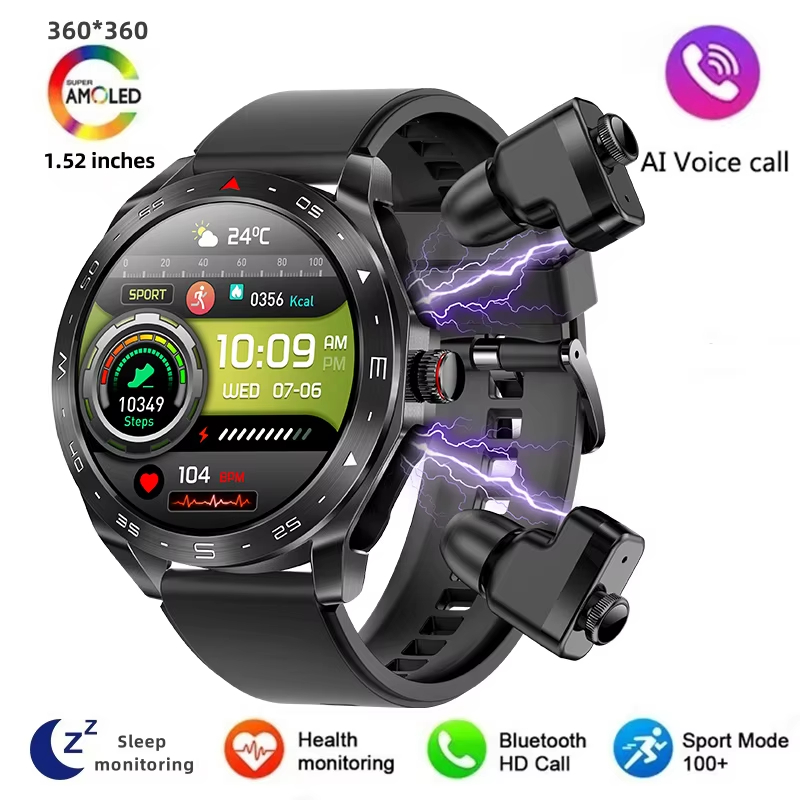 2024 New Smart Watch TWS 2-in-1 Bluetooth Earphones HIFI 9D Sound Quality  Bluetooth Call For Men and Women Sports Smartwatches