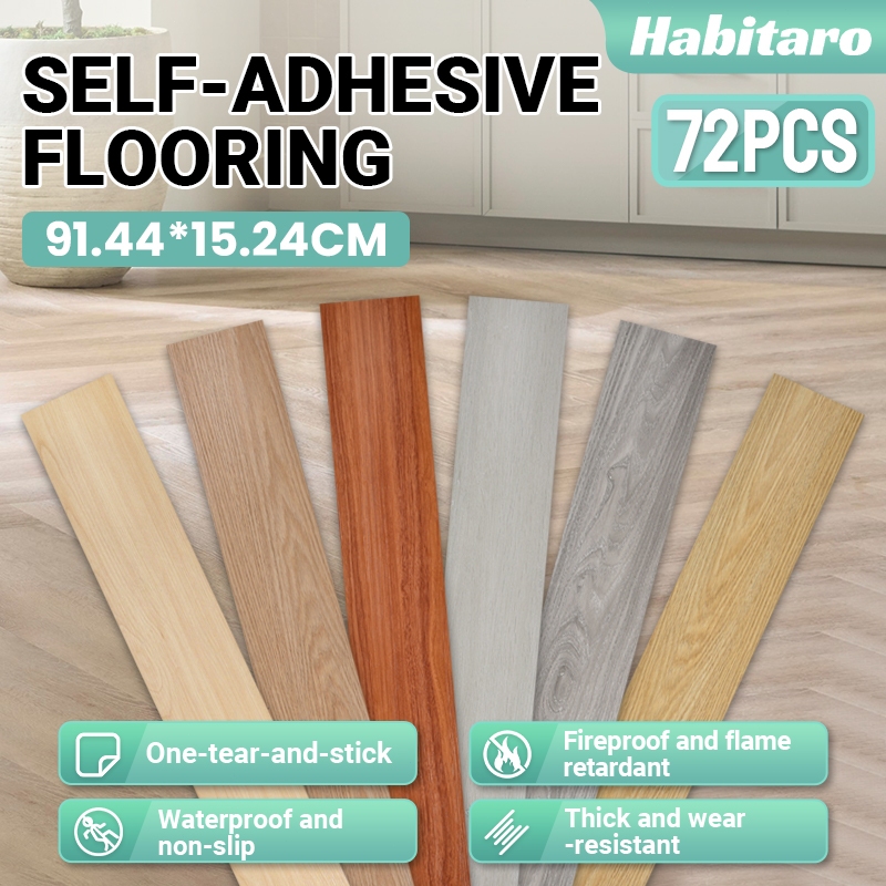 72PCS Vinyl Tile Floor Sticker 91x15CM Waterproof Self Adhesive PVC