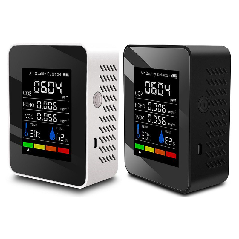 Luchtkwaliteitsmonitor, realtime luchtkwaliteit vervuilingsmonitor met kleurrijk LCD-scherm voor formaldehyde, VOC, PM2.5, HCHO, TVOC, temperatuur en vochtigheidstest