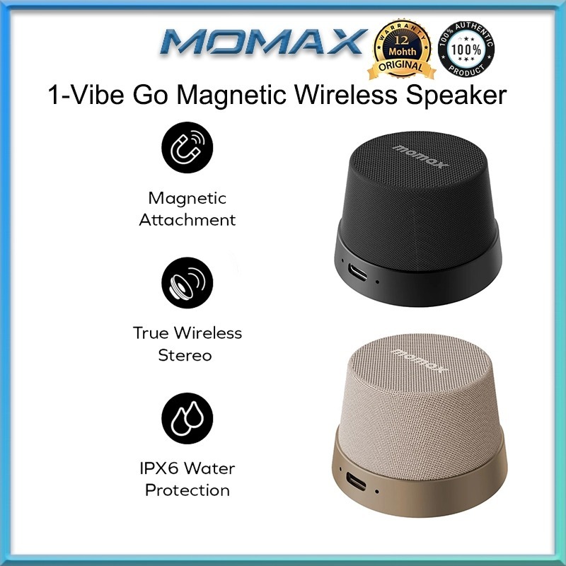 MOMAX 1-Vibe Go Smart Bluetooth Speaker Portable Magnetic Mini Speaker 360°  Surround Sound Wireless Speaker Phone Stand IPX6