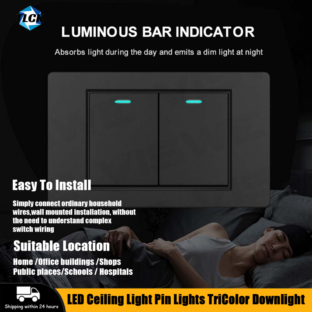 Wall Switch for Light Universal Home Switch Outlet Wide Series Black