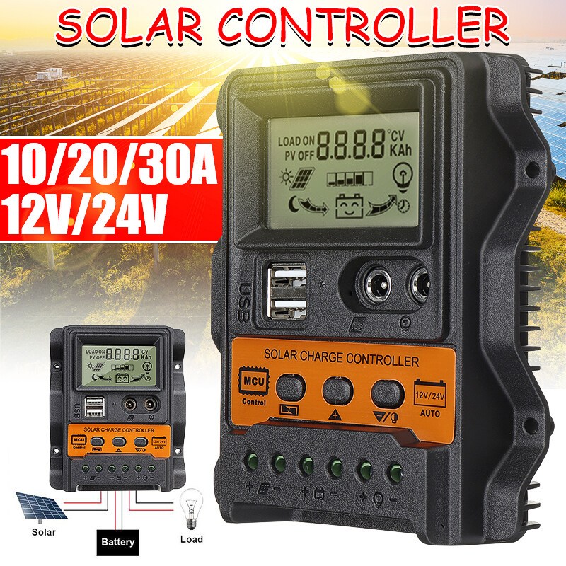 PowMr 30A 20A 10A PWM Solar Charge Controller Dual 5V USB LCD Display ...