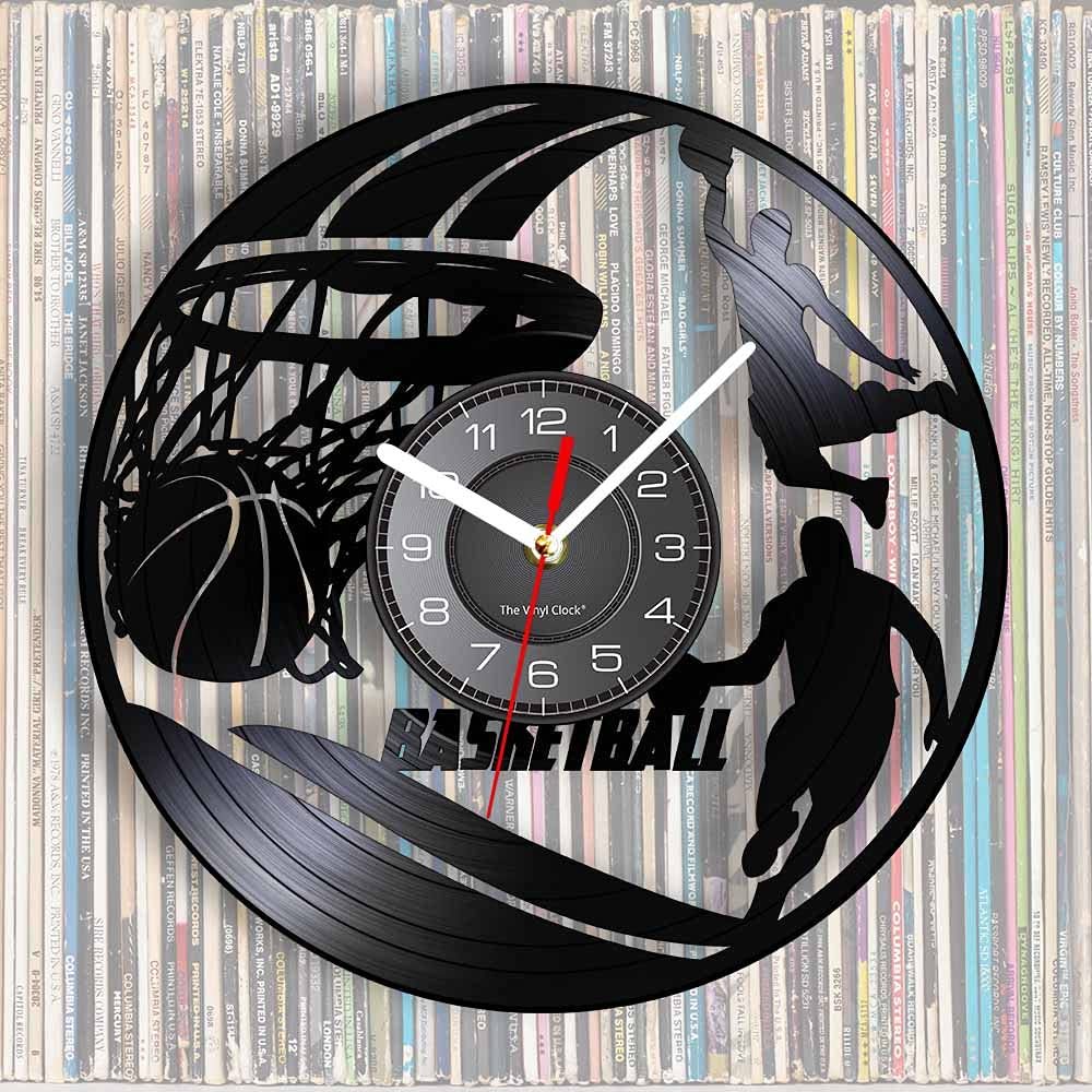 Basketball Player Slam Dunk Vinyl Record Silent Quartz Wall Clock with ...