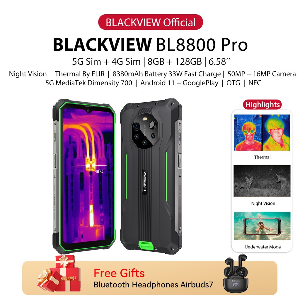 Blackview Bl8800 Visão Noturna & Bl8800 Pro 5g Telefone Áspero Câmera De Imagem Térmica Flir
