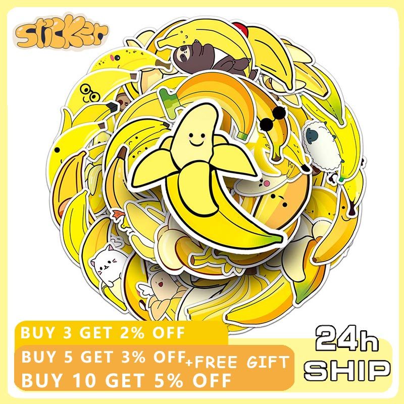 50PCS Cartoon Banana Fruit Sticker Graffiti Luggage Laptop Helmet Car ...